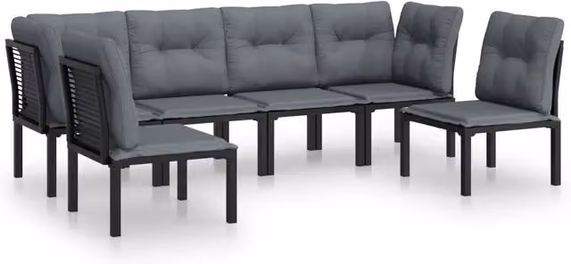 Set Salotto da Giardino 6 pz | Set di Mobili da Esterno in Polyrattan Nero e Grigio