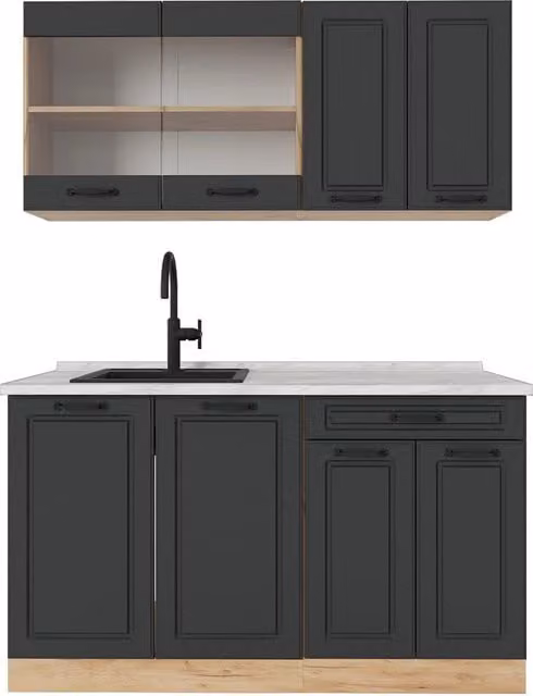 Cucina monoblocco R-Line Antracite rustico/Rovere dorato 140 cm, PL Marmo Vicco