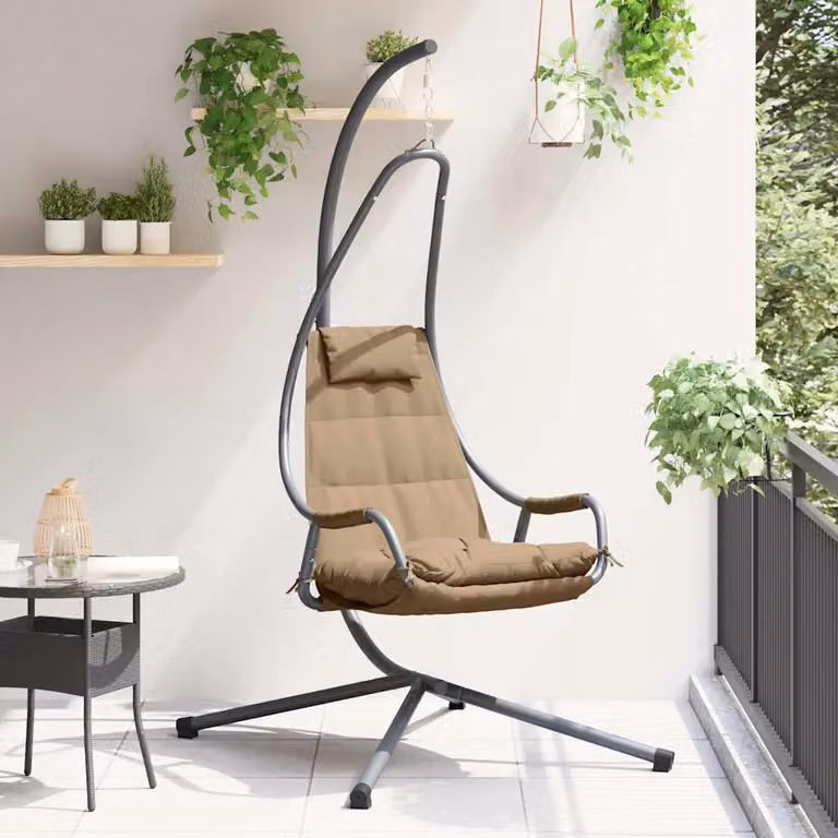 Sedia uovo sospesa vidaXL in acciaio con cuscini, colore beige o grigio, L/P/H: 94 x 107 x 196,5 cm