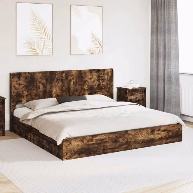 Struttura del letto con stoccaggio e testata Rovere Fumo 3414005