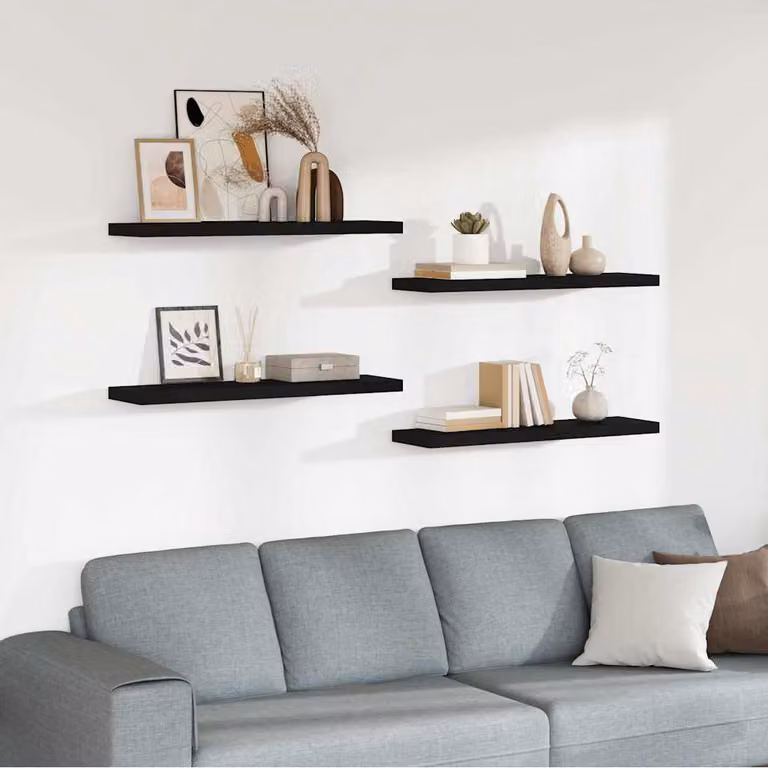 Set di 4 Scaffali a Parete vidaXL in MDF e Metallo Neri L: 90 cm, P: 23,5 cm, H: 3,8 cm