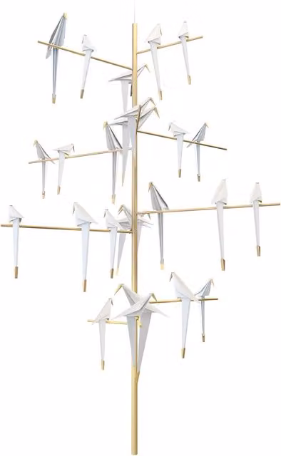 Lampada a sospensione Moooi Perch Light Tree in metallo oro e bianco con tecnologia LED dimmerabile