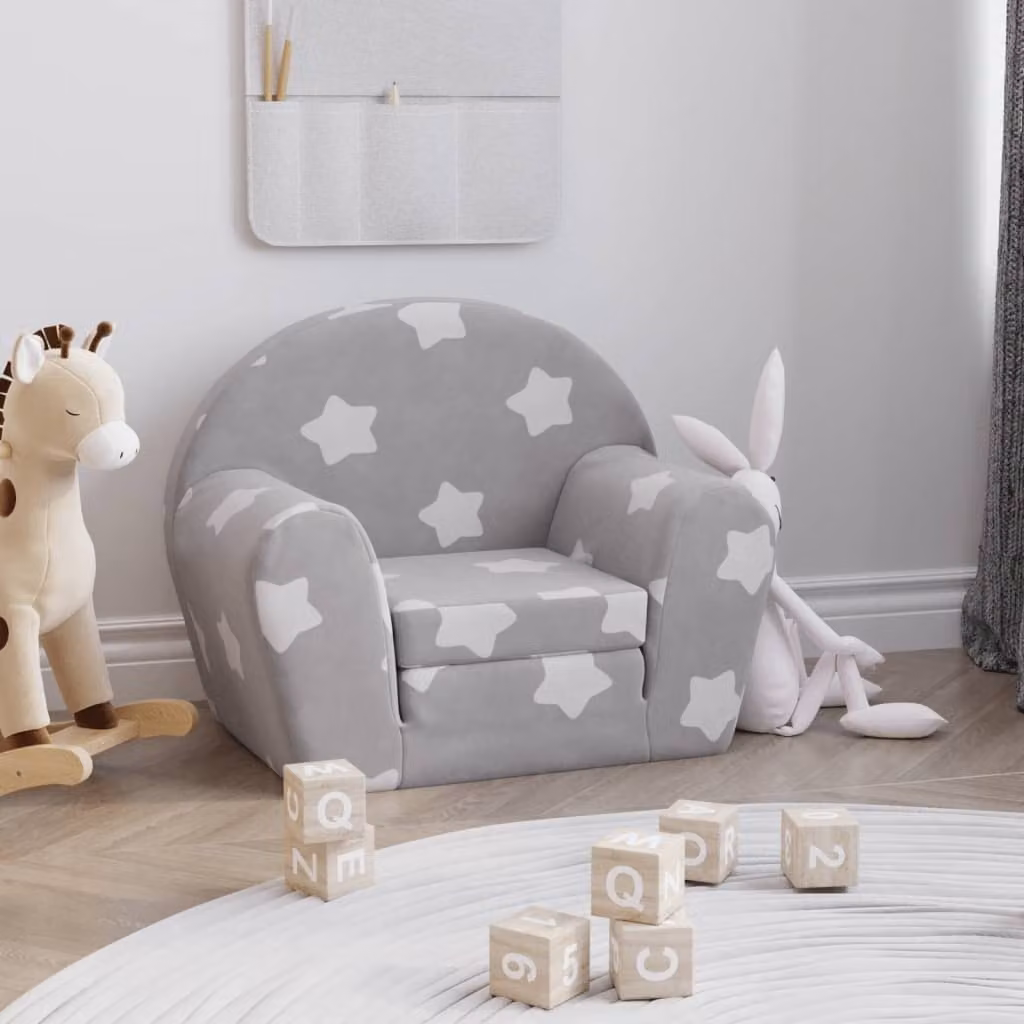 Maison Exclusive - Divano letto per bambini, colore grigio chiaro, motivo stelle, tessuto morbido e peluche