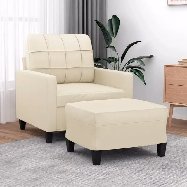 Poltrona relax con poggiapiedi vidaXL in similpelle beige con struttura imbottita e braccioli
