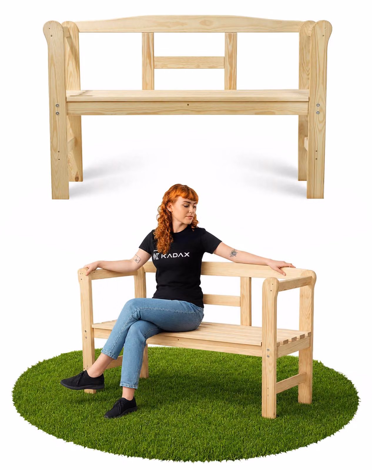 KADAX panchina in legno con schienale 119 cm patio giardino