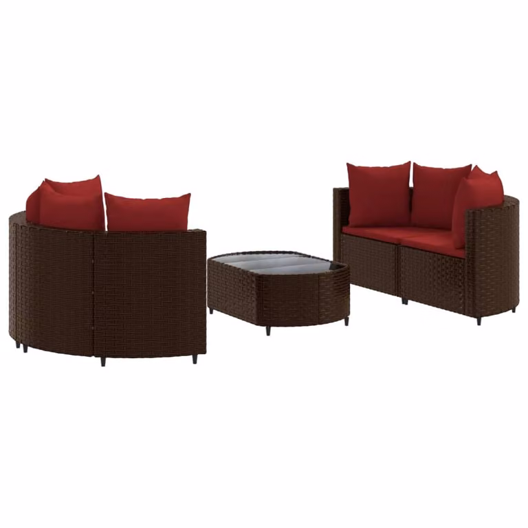 Set Divano da Giardino 5 pz con Cuscini Marrone in Polyrattan