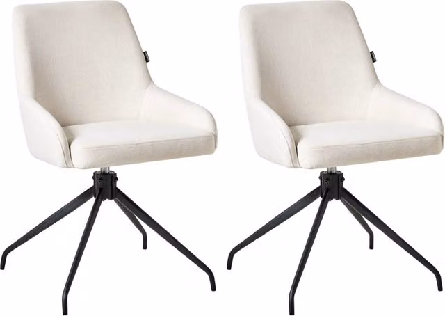Set di 2 sedie da pranzo girevoli Rivestimento in tessuto bianco sporco Base girevole in metallo