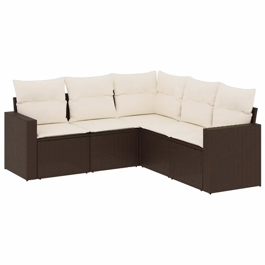 vidaXL Set Divano da Giardino a L 5 pz in Polyrattan Marrone con Cuscini Imbottiti e Rivestimenti Rimovibili – 2