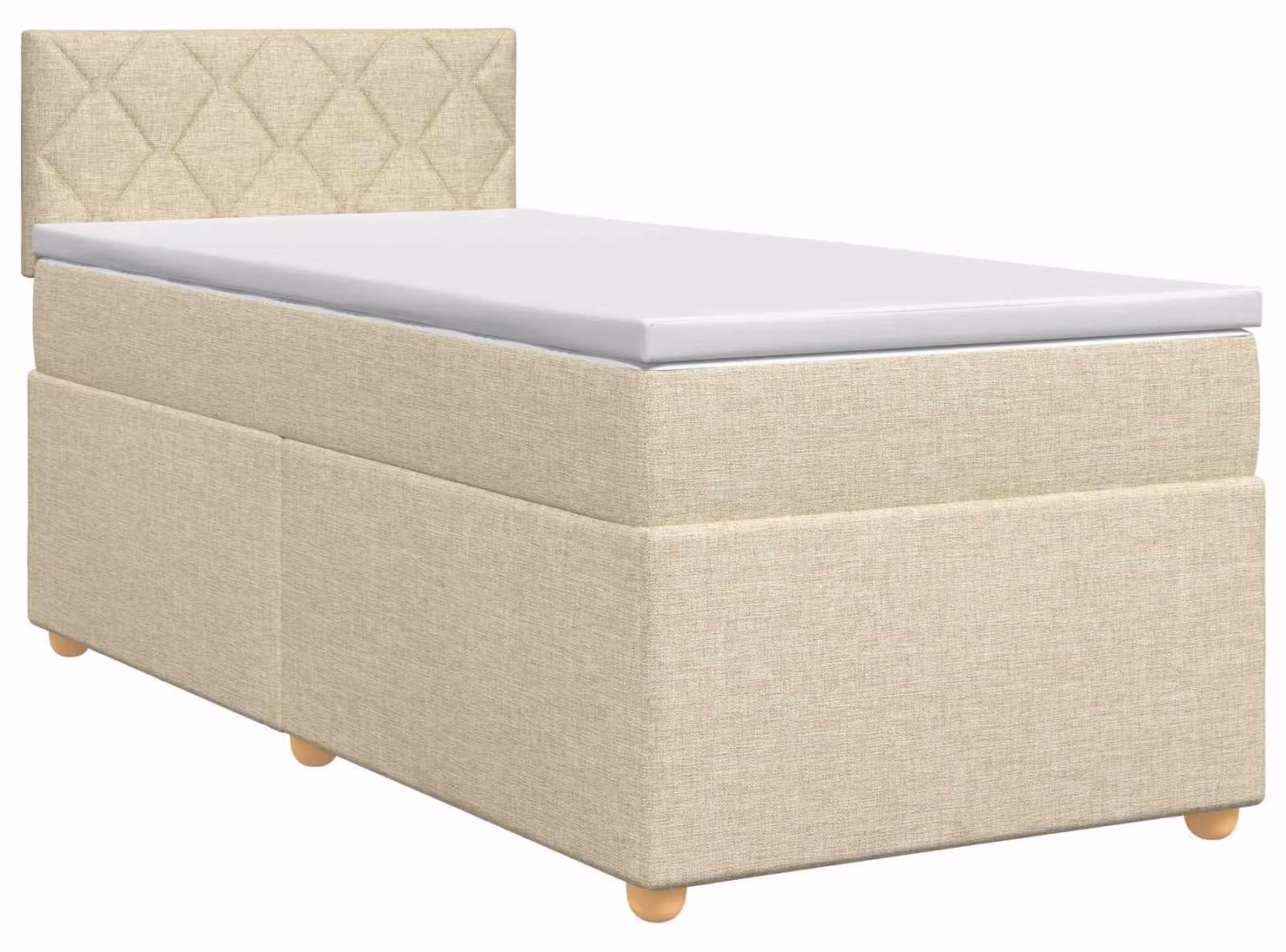 Letto a molle con materasso crema 100 x 200 cm in tessuto