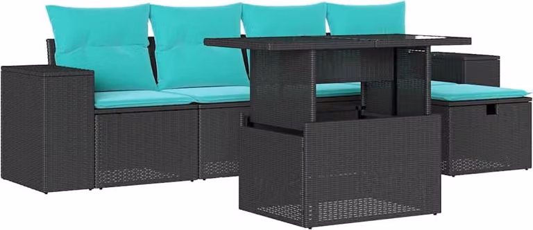vidaXL Set di divani da giardino a 6 pezzi con cuscini, in polyrattan nero