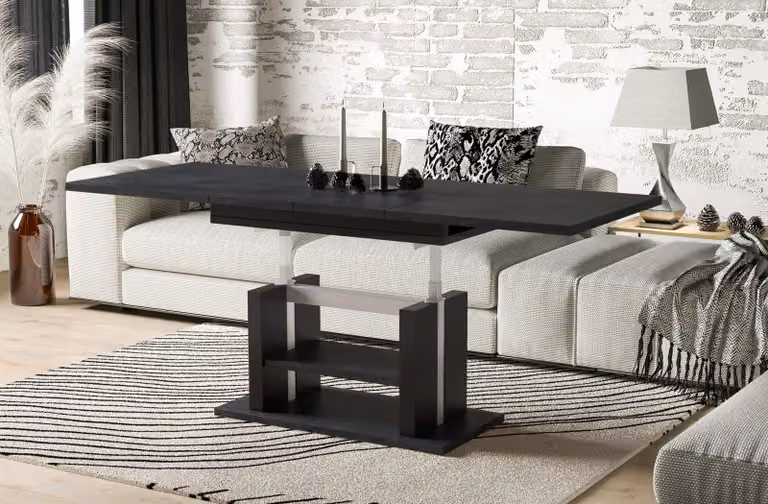Tavolino Endo-Möbel Dior 110cm allungabile fino a 170cm regolabile in altezza a doppia alzata (cemento scuro)