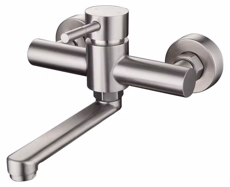 Miscelatore da cucina, montaggio a parete, acciaio inossidabile 304, girevole a 360°, bocchetta da 18 cm, finitura spazzolata, a risparmio idrico, regolabile per acqua calda/fredda
