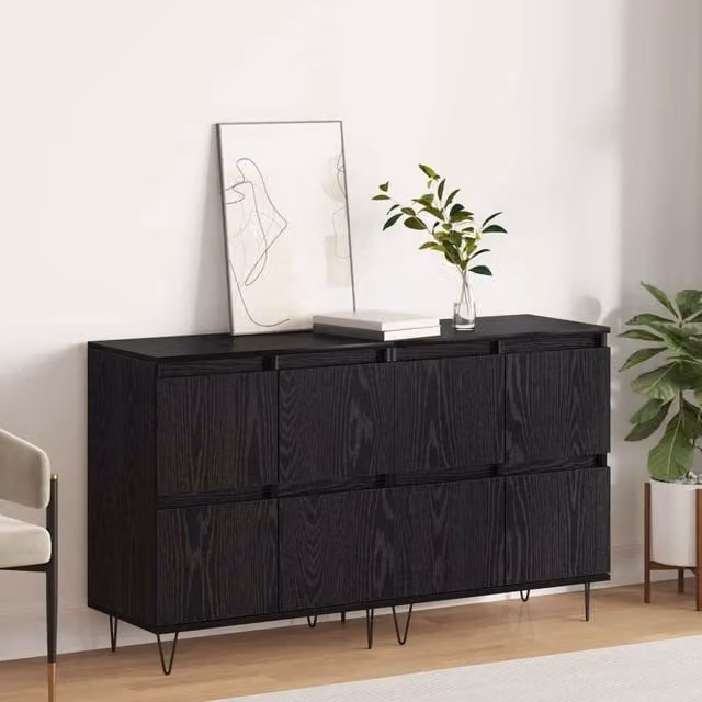 Set di 2 credenze moderne vidaXL in rovere nero e metallo per soggiorno e sala da pranzo