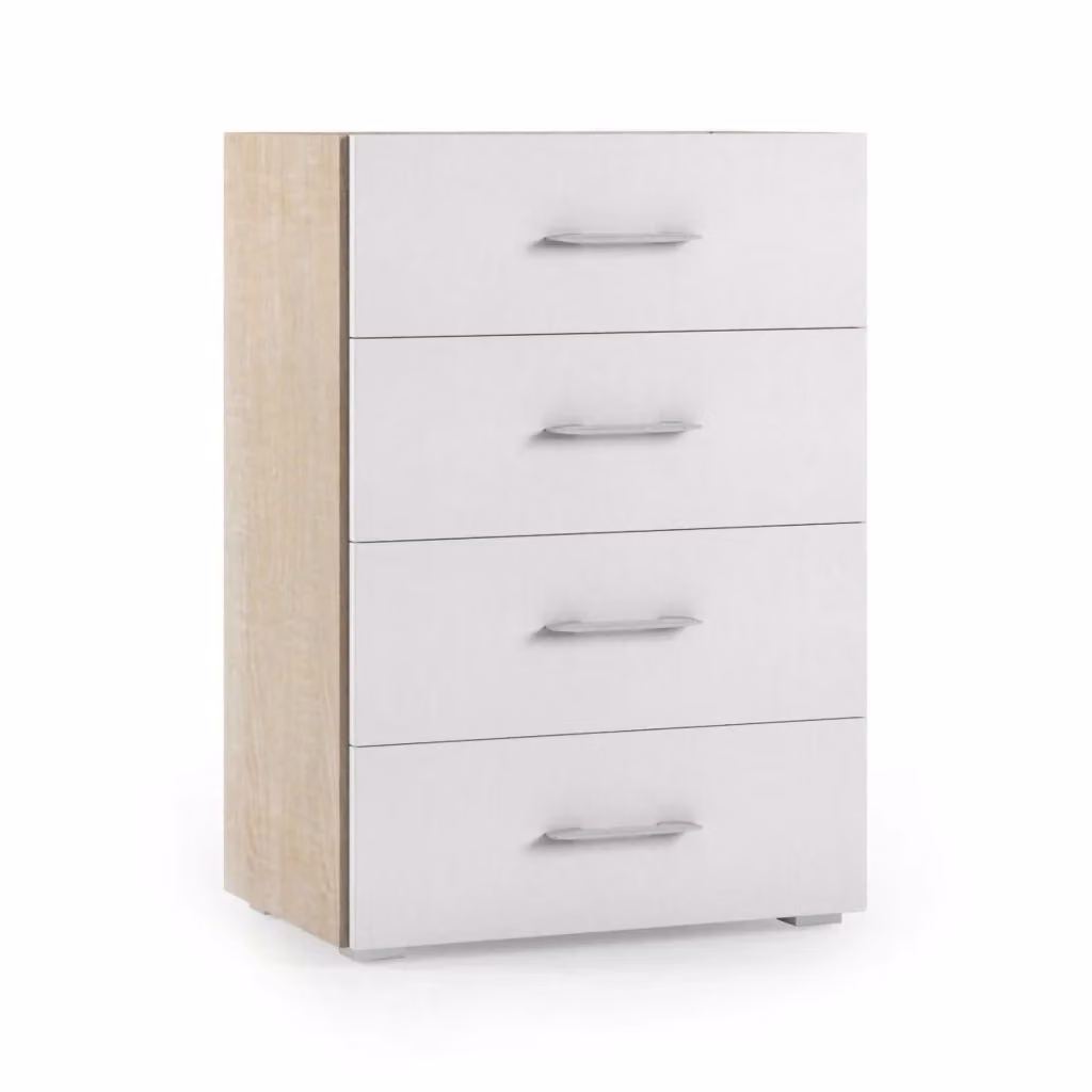 Cassettiera Solano DMORA con 4 cassetti per camera da letto o ufficio, Rovere e Bianco, L: 60 cm, P: 41 cm, H: 87 cm – 2