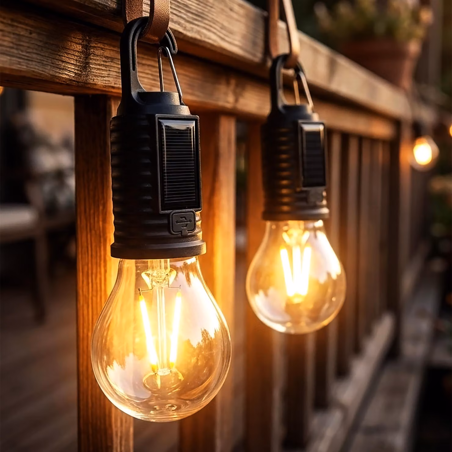 Lampadina LED solare da 17 cm con dimmer, ricaricabile anche tramite USB - Set da 2 - Lampada decorativa da giardino resistente alle intemperie da appendere, 3 modalità di illuminazione