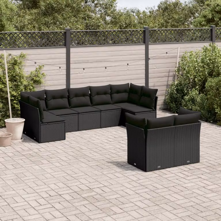 Set di divani da giardino vidaXL in polyrattan nero con 9 pezzi e cuscini imbottiti