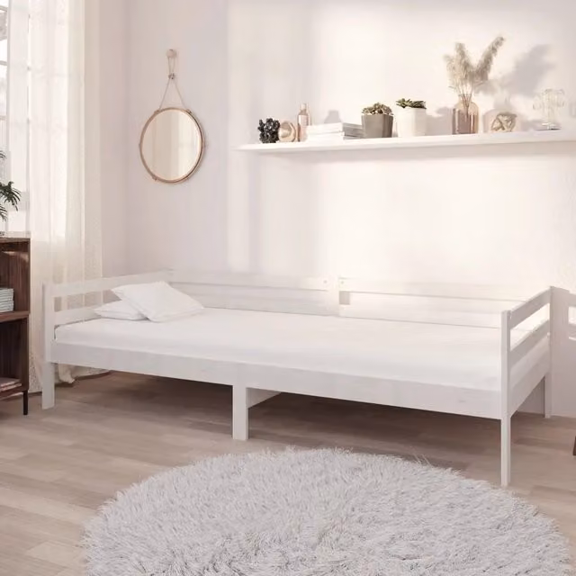 Divano Letto con Materasso-Sofa Letto-Daybed 90x200 cm Bianco in Legno di Pino 439959