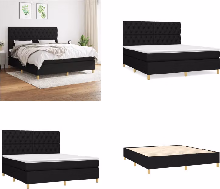 vidaXL Letto a molle con materasso nero 160x200 cm in tessuto - Letto a molle - Boxspringbetten - Bett - Schlafzimmermöbel