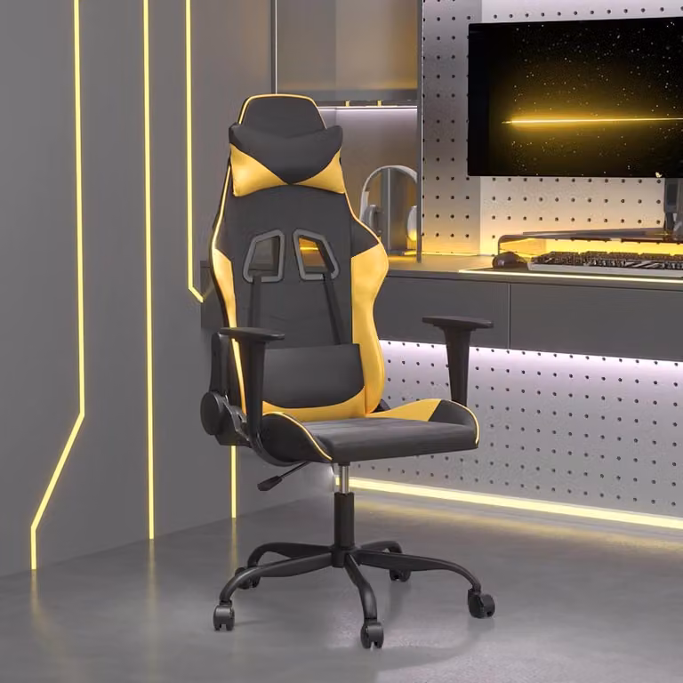 Sedia da Gaming vidaXL in Similpelle Nero e Oro con Poggiatesta e Ruote