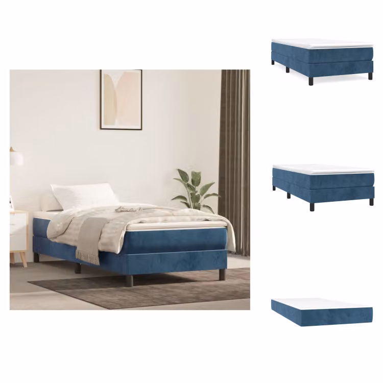 vidaXL Letto a molle con materasso blu scuro 90x200 cm in velluto - Letti e strutture letto