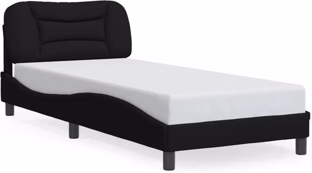 Letto singolo | Letto per adulti | Giroletto con LED senza Materasso Hvar Nero 90x200 cm in Tessuto