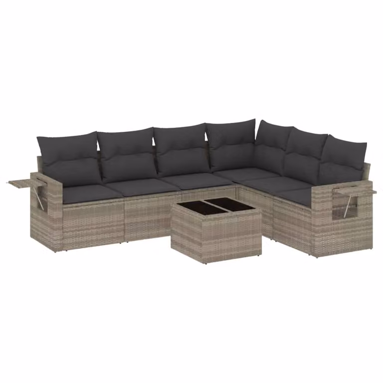 Set Divani da Giardino 7pz con Cuscini Grigio Chiaro Polyrattan