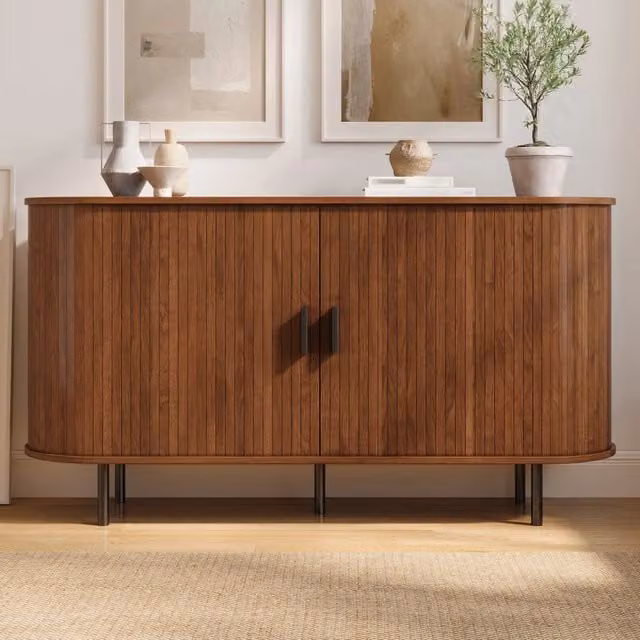 Consolle Minimal MY Rovere nero con 4 scomparti e 2 ante scorrevoli, L/P/H: 120 x 40 x 85 cm