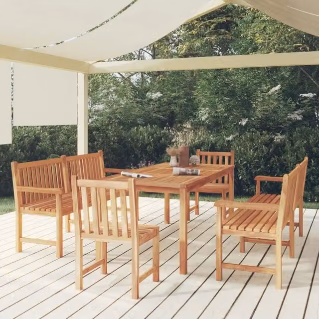 Set da pranzo per giardino vidaXL in legno di teak marrone composto da 5 pezzi