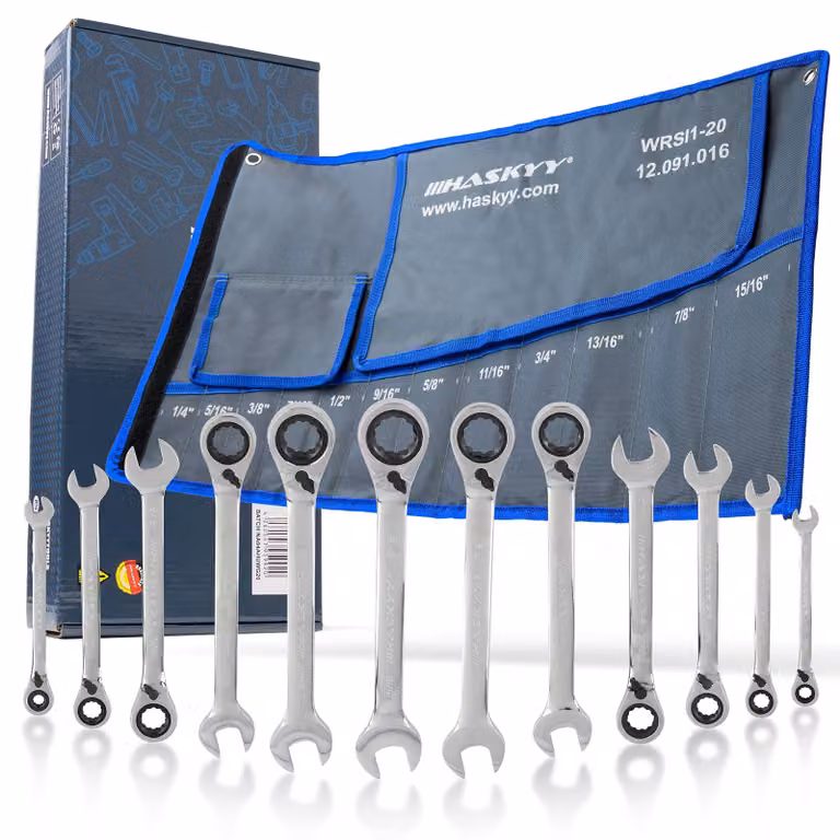 Set di 12 chiavi a bussola, da 1/4" a 15/16", con 72 denti e cricchetto reversibile