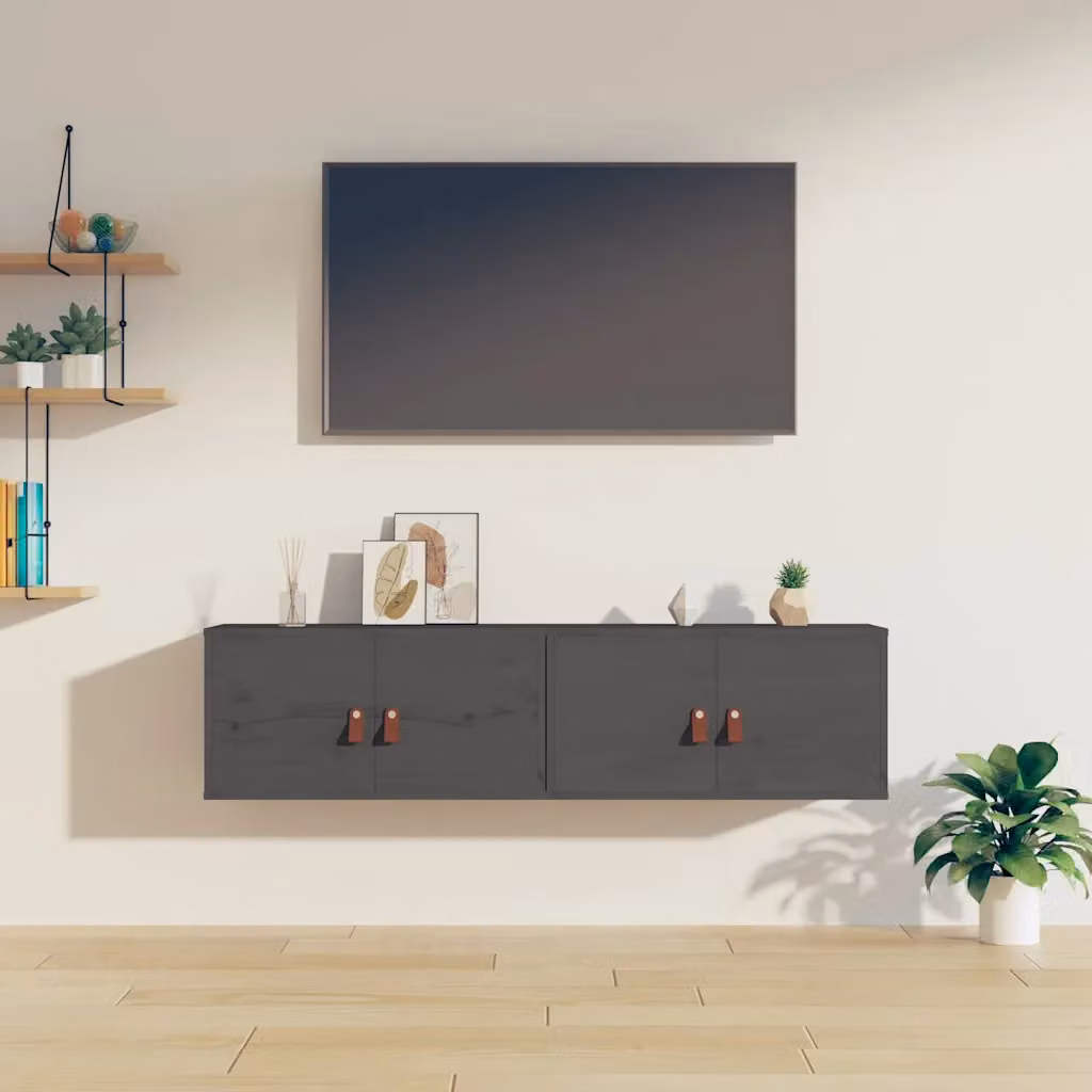Set di 2 pensili vidaXL in legno massello di pino grigio, L 60 cm x P 30 cm x H 30 cm