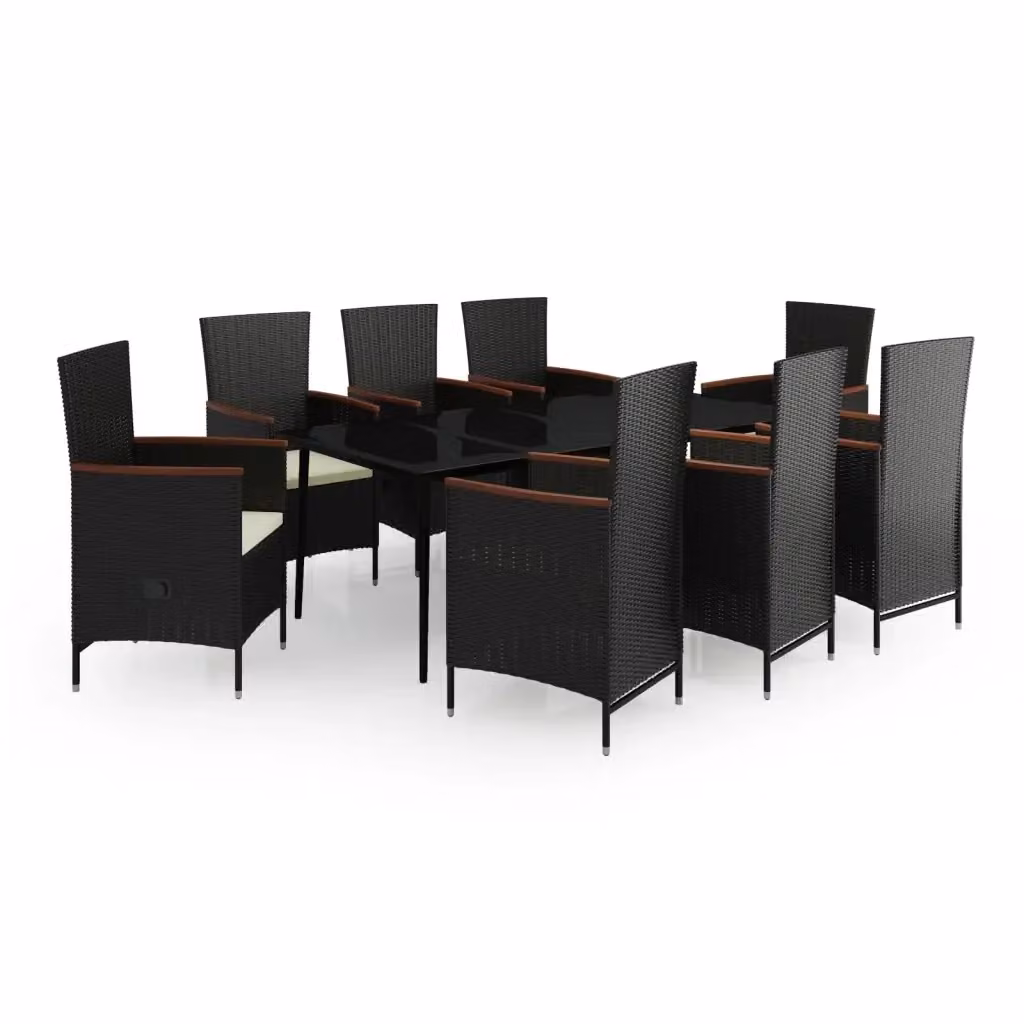Set da pranzo da giardino vidaXL in rattan e legno di acacia con piano in vetro, 9 pezzi, nero e bianco – 2