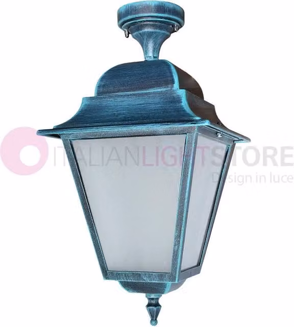 ATHENA GRANDE Plafoniera a soffitto quadrata classica per esterno giardino Iris Luce, colore nero-verde con diffusore sabbiato, in metallo e vetro, IP43