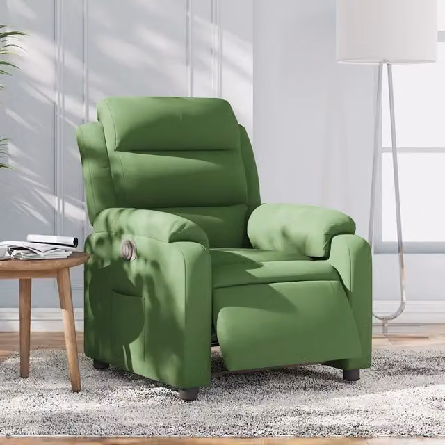 Poltrona Reclinabile Elettrica vidaXL in Velluto Verde con Braccioli e Struttura in Legno e Metallo – 1