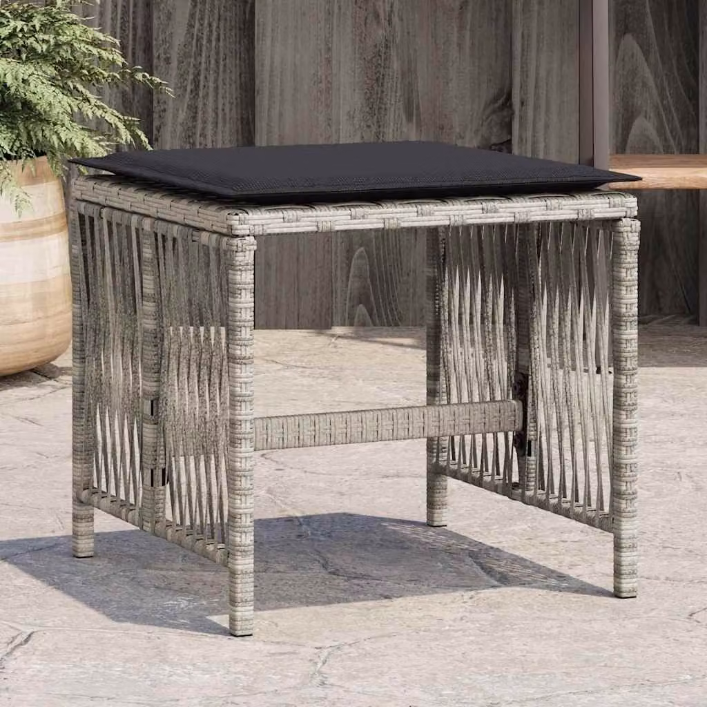 Set di 4 sgabelli da giardino vidaXL in polyrattan con cuscini grigio antracite L/P/H: 41 x 41 x 36 cm
