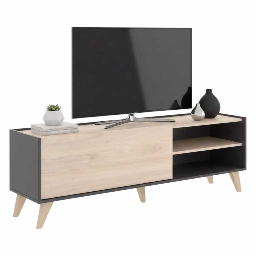 Mobile porta TV DMORA Allesia, Credenza bassa da soggiorno in Rovere e Antracite, L: 155 cm, P: 43 cm, H: 47 cm – 2