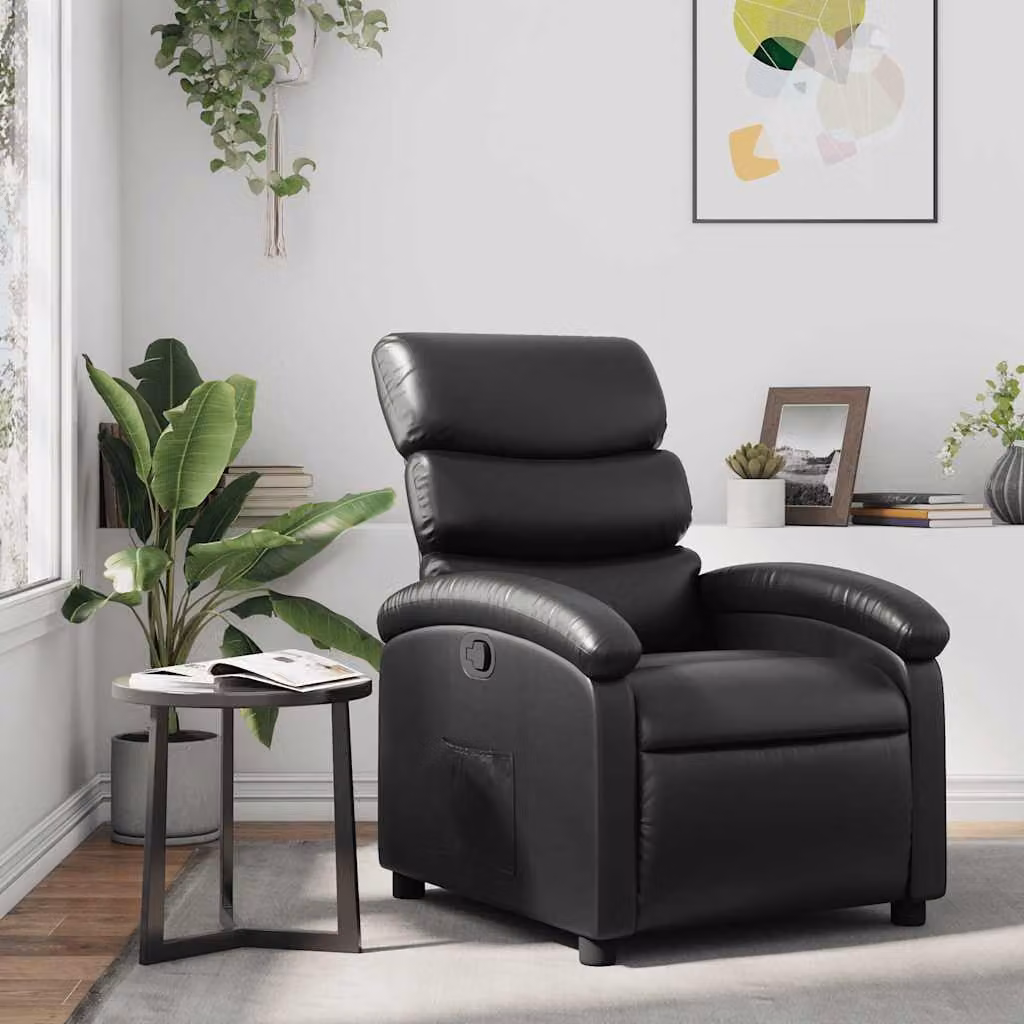 Poltrona Reclinabile Relax vidaXL in Similpelle Nera con Braccioli e Struttura in Metallo e Legno