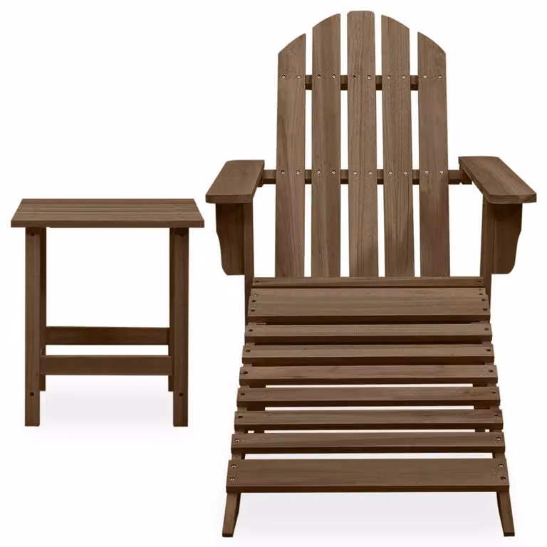 Sedia da giardino Adirondack con poggiapiedi e tavolo in legno di abete marrone