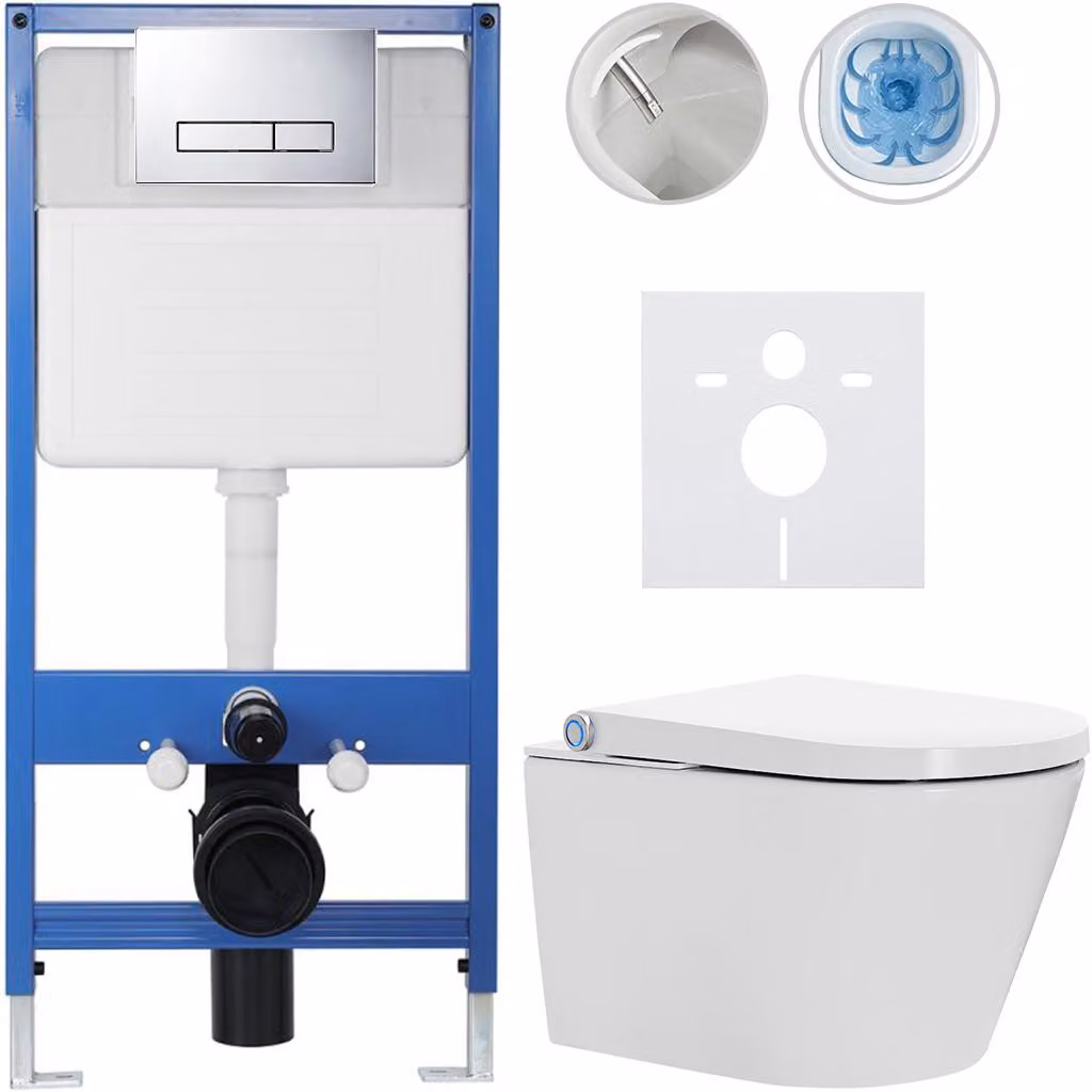 Set completo per WC Profi/Cronus Standard - bianco lucido - pulsante per WC modello Slim/cromato - installazione a parete - 59,3 x 38,4 cm