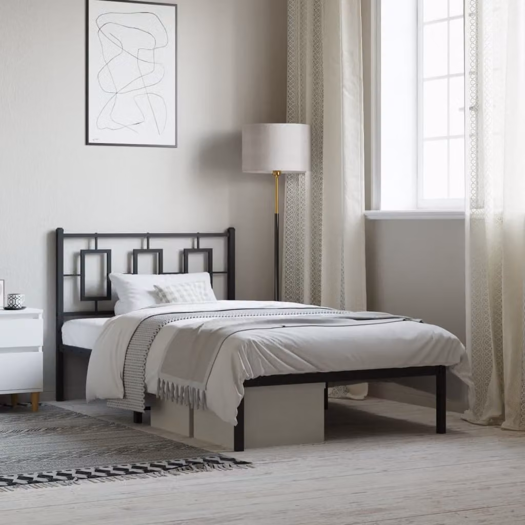 vidaXL Giroletto con Testiera in Metallo Nero L: 105 cm, P: 196 cm, H: 91 cm