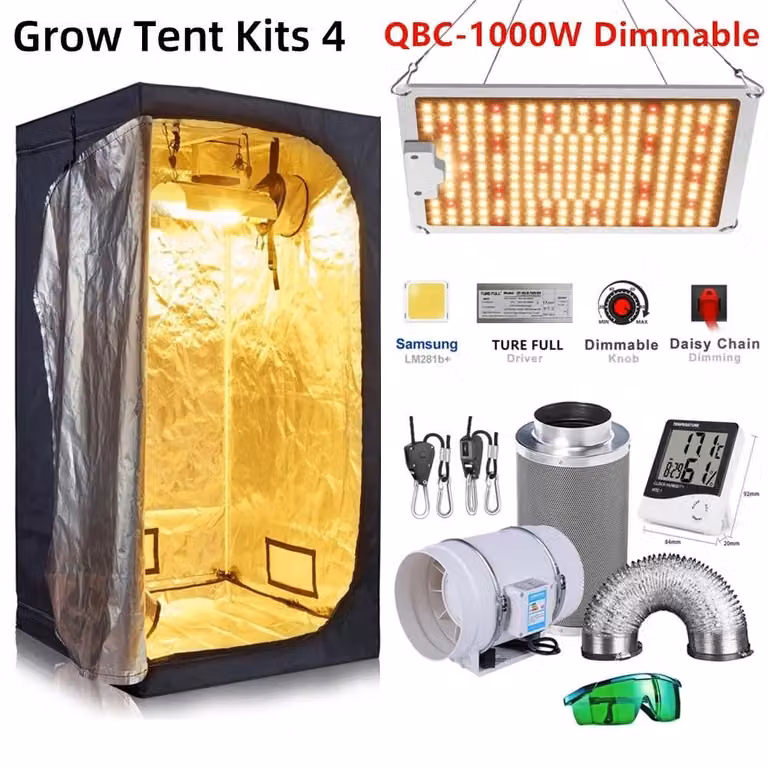 Sistema di coltivazione idroponica - Kit completo per grow box - Lampada LED a spettro completo per piante - Dimensioni: 60 x 60 x 140 cm