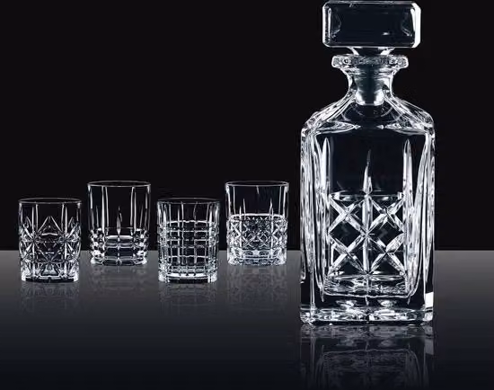 Set di Whisky 5 pezzi con caraffa e 4 bicchieri di cristallo