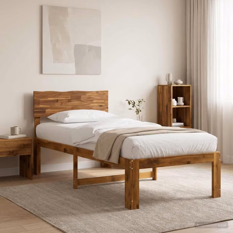 Letto Singolo con Testiera vidaXL ROSTOCK in Legno di Acacia Naturale L: 100 cm, P: 200 cm, H: 104 cm