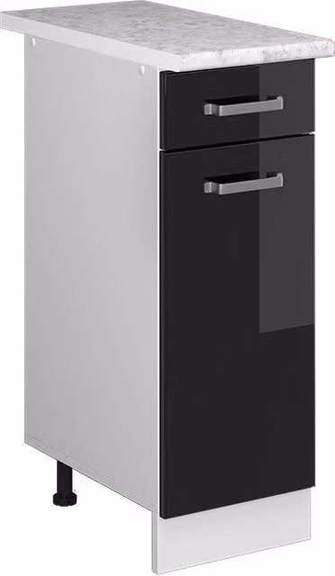 Base universale R-Line Vicco Nero lucido con cassetto e piano di lavoro, L: 30 cm, H: 81,6 cm, P: 60 cm