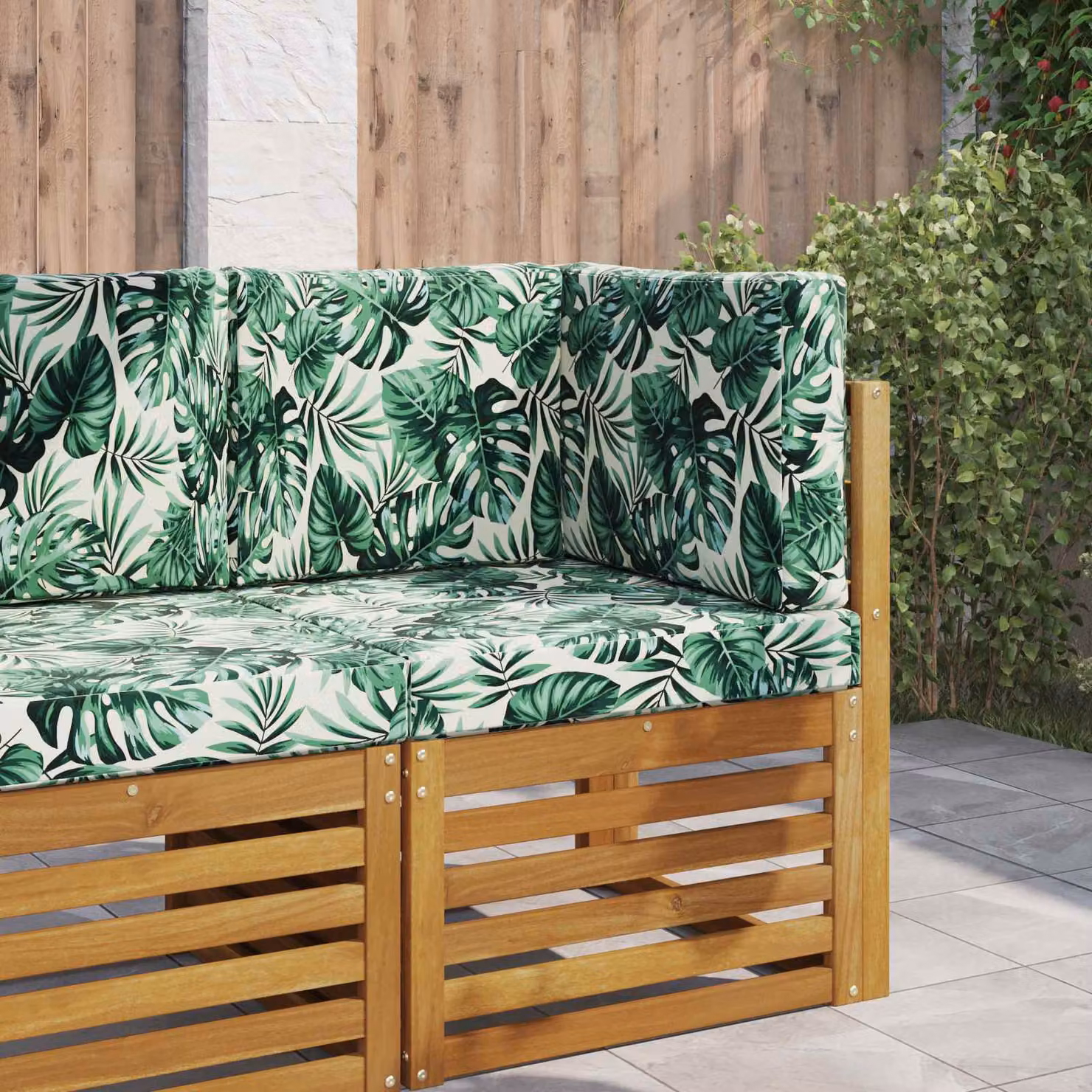 Cuscino per divano da esterno vidaXL con motivo floreale verde, L 60 x P 60 x H 60 cm, in poliestere con rivestimento rimovibile