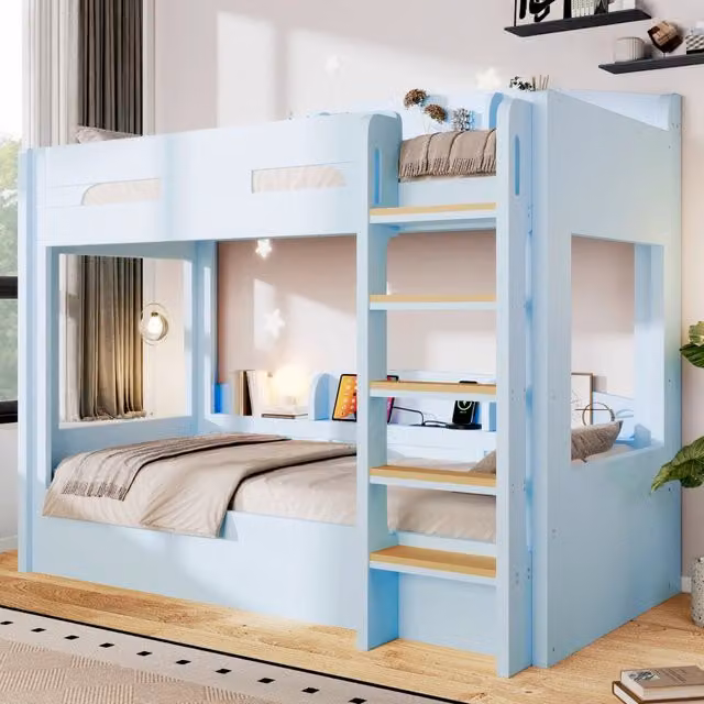 letto a castello legno massello e mdf blu 123.5 x 204 cm