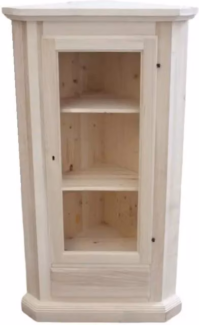Mobile angolare vetrina classica Mobili 2G in legno di pino grezzo con anta in vetro e serratura L/P/H: 50 x 50 x 130 cm – 3