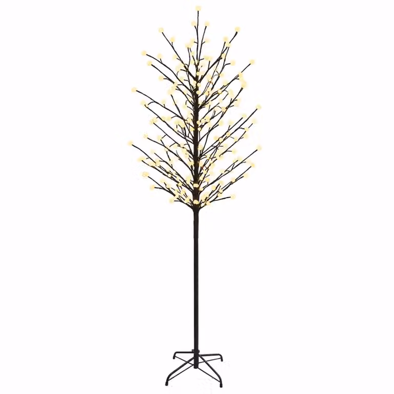 vidaXL Albero di Natale con palline LED Nero 210 cm Acciaio 250 LED