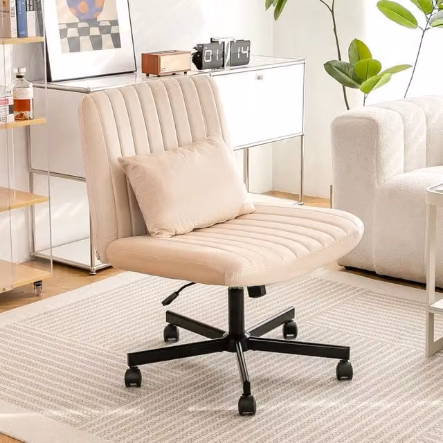 Sedia da ufficio girevole OKWISH in tessuto beige con schienale inclinabile e regolazione in altezza