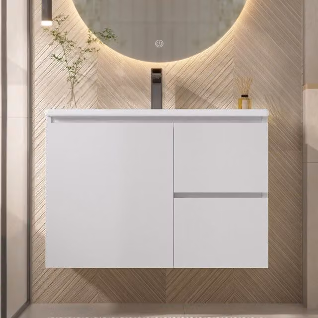 Mobile bagno sospeso bianco con lavabo integrato