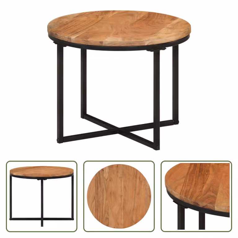 Tavolino The Living Store 45x45x35 cm in legno massiccio di acacia e ferro
